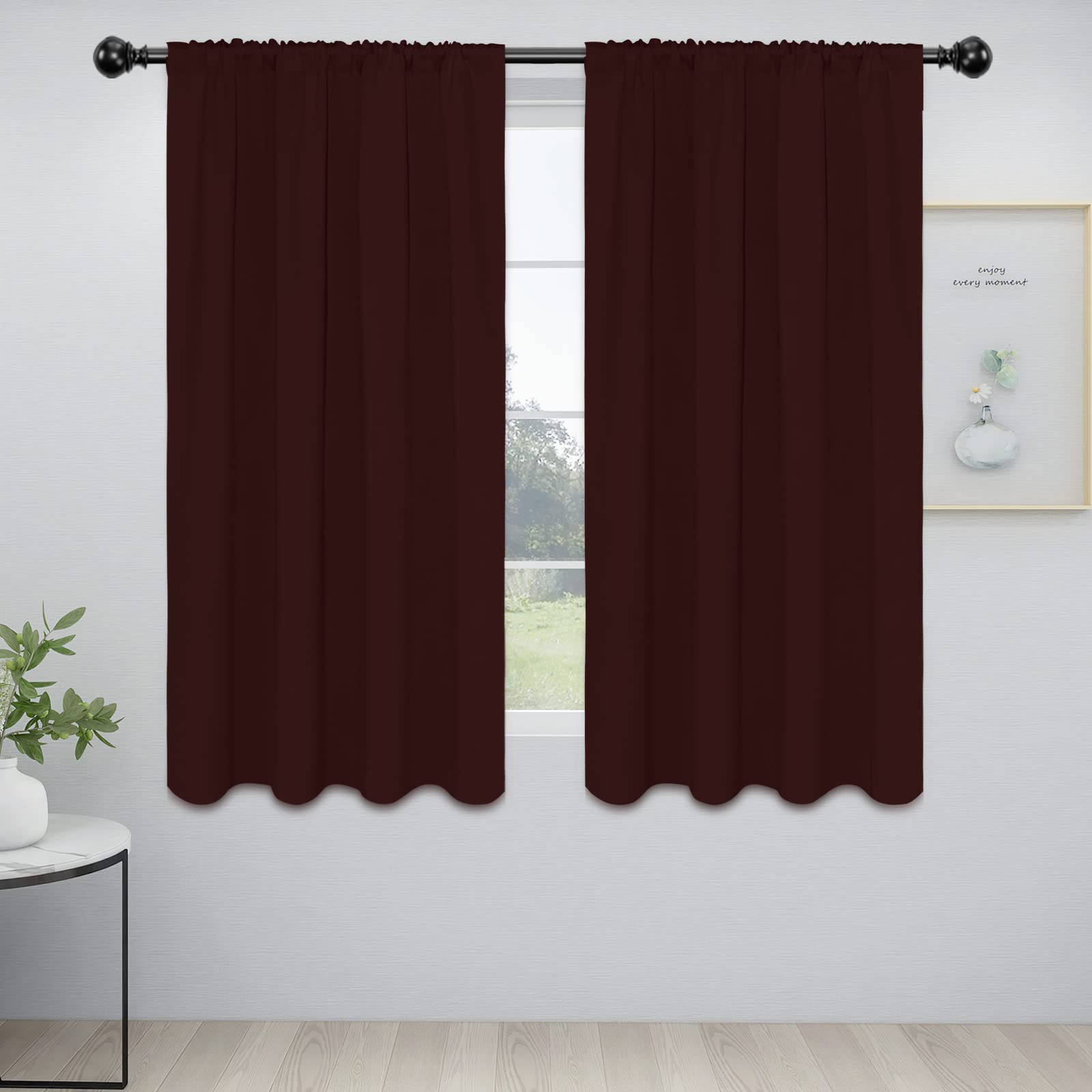 Easy-Going Rod Pocket Blackout Privacy Curtains for Bedroom, Room Darkening Window Curtains for Living Room, Thermal Insulated Noise Reduction Solid Window Drapes, 2 Panels (42x63 in, Wine)