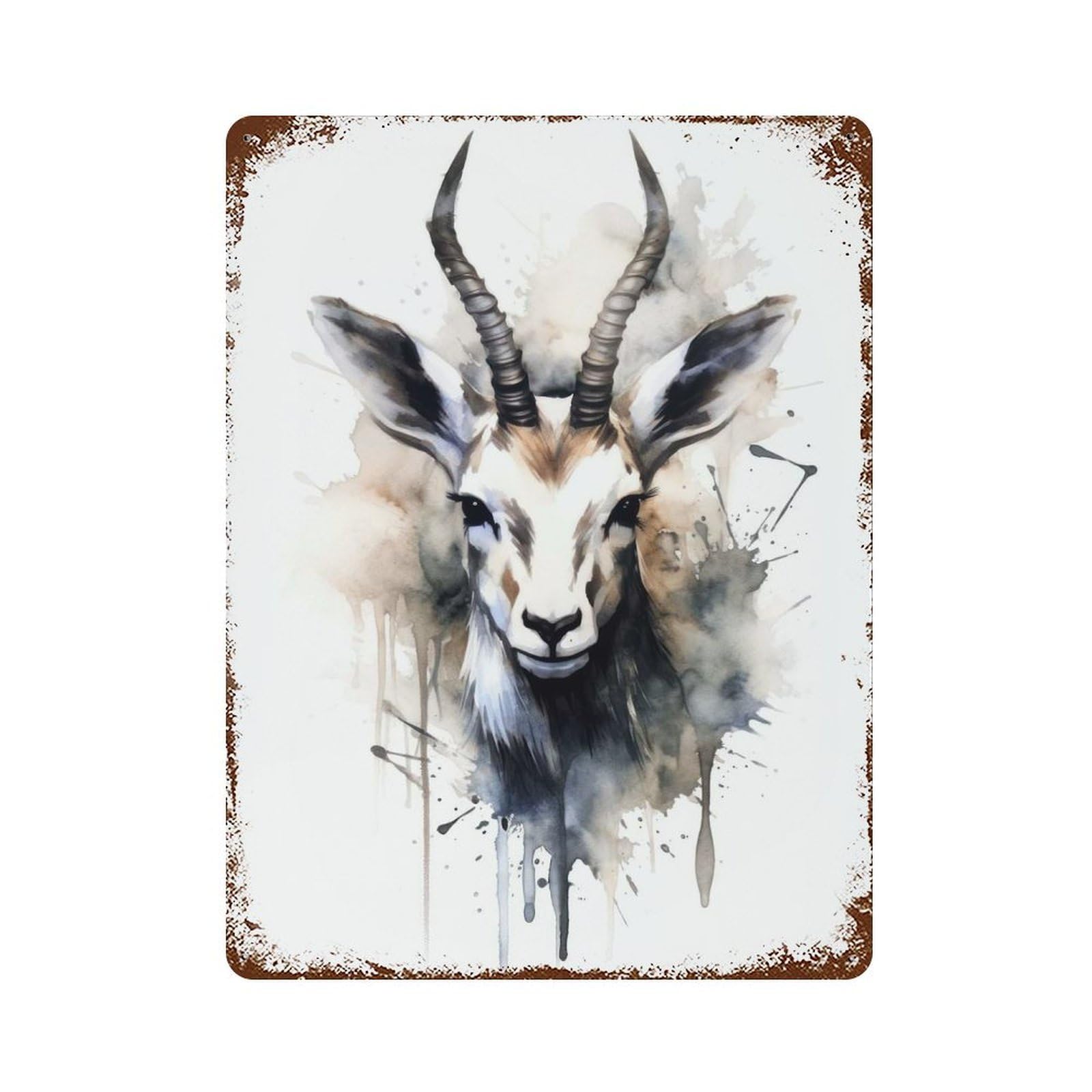 Gazelle Beauty Black Ink Rust Effect Tin Sign 15.7"x11.8", Ideal for Farmhouse, Kitchen And Entryway Decor