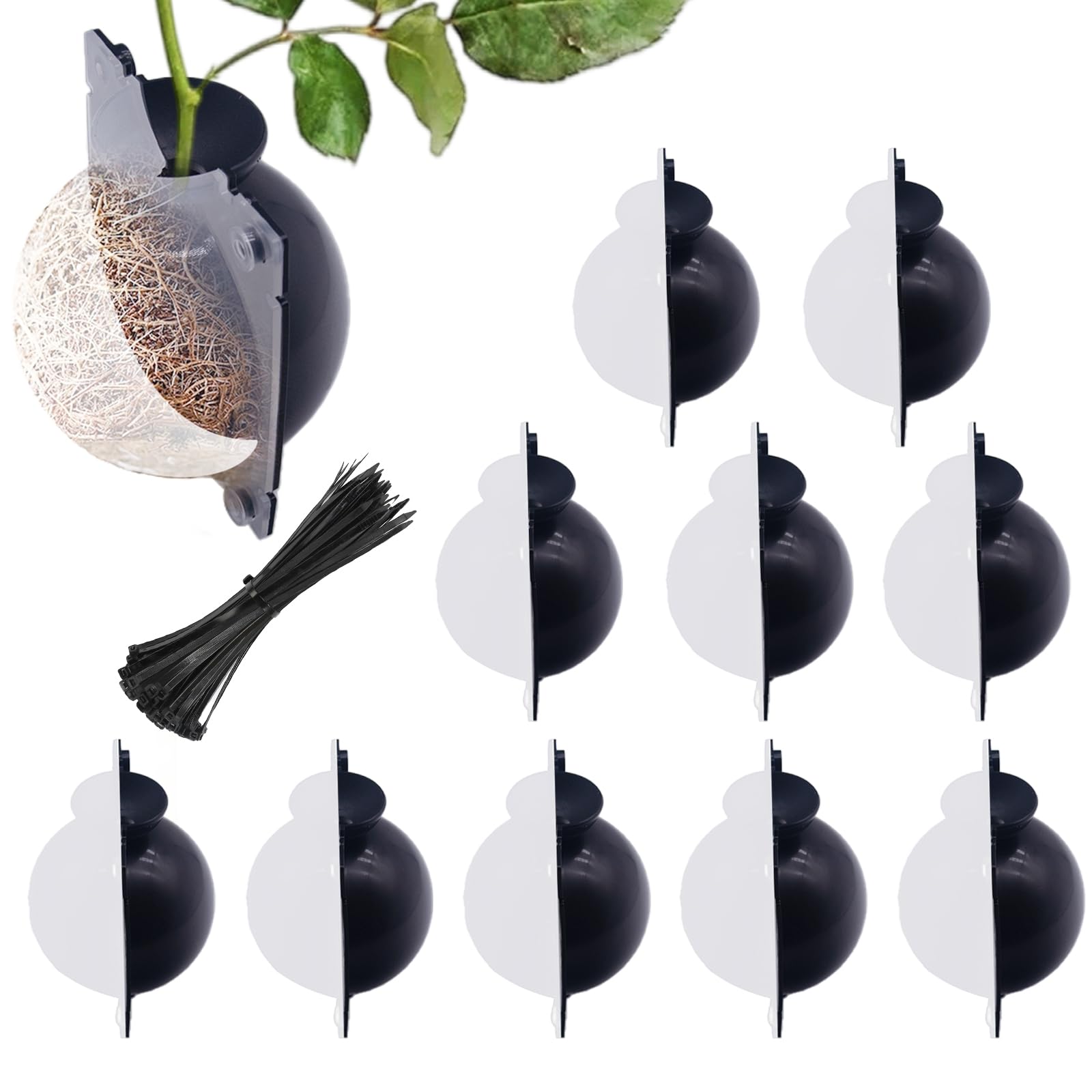10 PCS Air Layering Propagation Kit -Thicker Version with Reusable Half Transparent Plant Rooting Propagation Ball & Plastic Twist Ties - Plant Grafting Rooting Grow Ball(Size: Large)