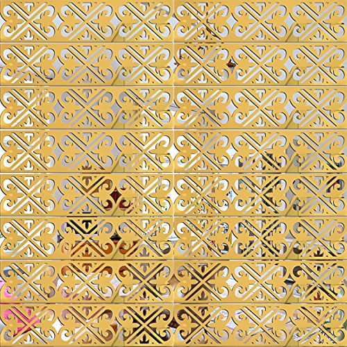 3D Spiegel Wandaufkleber, DSVENROLY Abnehmbare Selbstklebende Dreiecksnähte Spiegelaufkleber DIY Wandaufkleber Keramikfliesen Möbel Aufkleber Dekoration Tapete für Wohnzimmer zu Hause (Gold) Cover