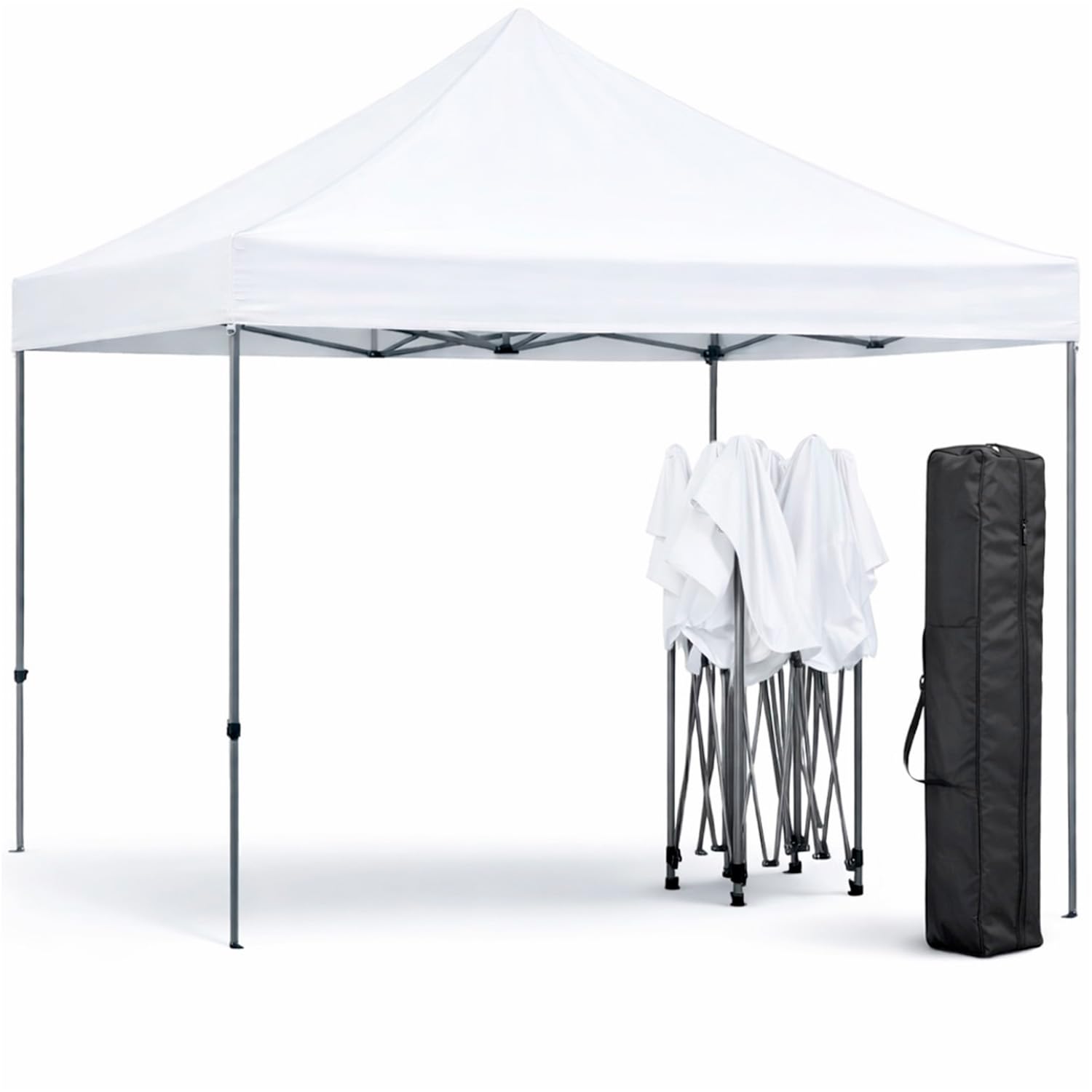 Gazebo Professionale 3x3 M Richiudibile Automatico In Acciaio Con Telo Oxford 1200D PVC Impermeabile e Anti UV Struttura a Fisarmonica con Sacche Zavorra e Borsa Trasporto Sagre Feste Eventi (Bianco)
