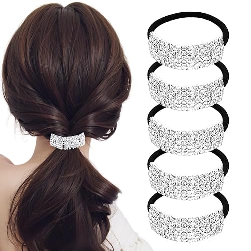 5 bandas para el pelo elegantes con diamantes de imitación, bandas elásticas para el cabello, bandas para el cabello para mujer, coleteros para