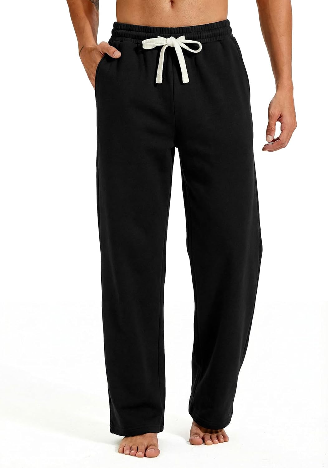 ZUY Men's Baggy Fleece Sweatpants Cotton Lounge Open Bottom Athletic Pants Straight Leg Running with Pockets