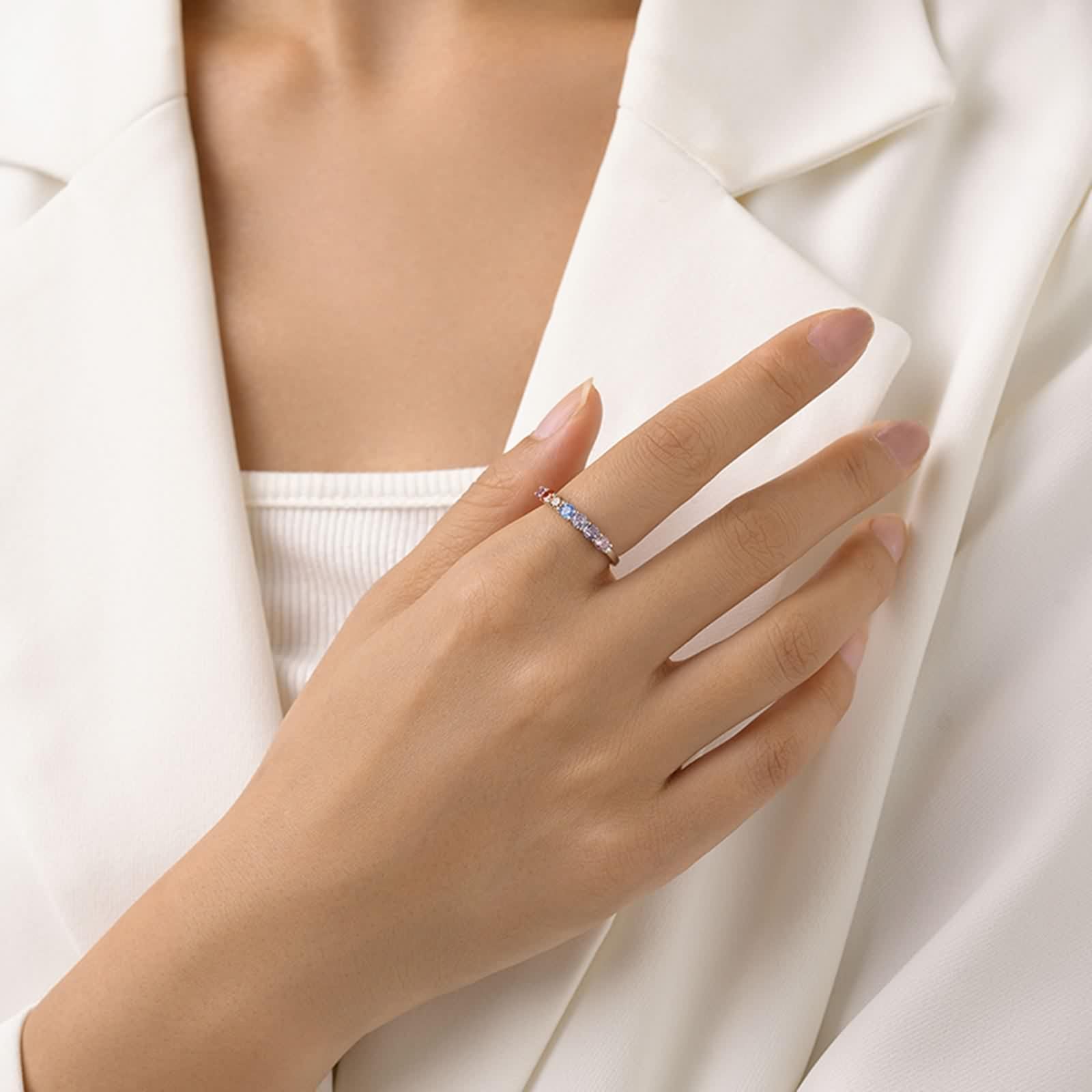 Bague Argent Pierre, Bague Fiançailles Argent 925 Femme Forme Ronde Zircone Cubique Alliance Style Élégant