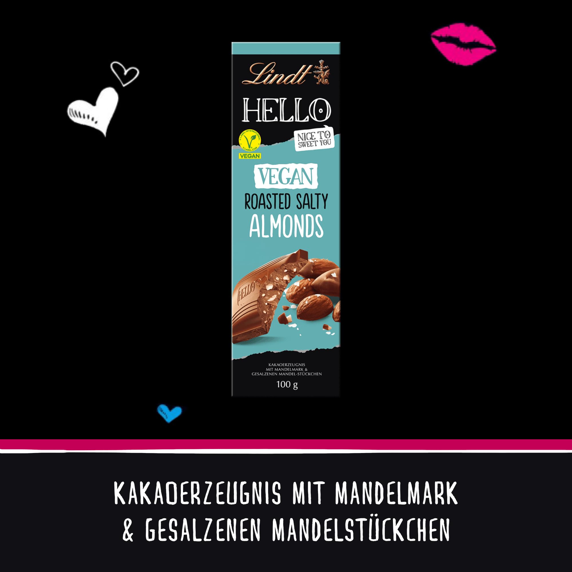 Lindt Hello Schokolade, geröstete salzige Mandeln, 100 g (Packung mit 9)