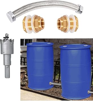 Hose Bulkhead Fitting Rain Barrel Water Tank Connector Fittings Bulk Head Connection Rain Barrel Kit Double Sided Hose Connector with Hole Opener 3/4" Male+pipe+hole saw