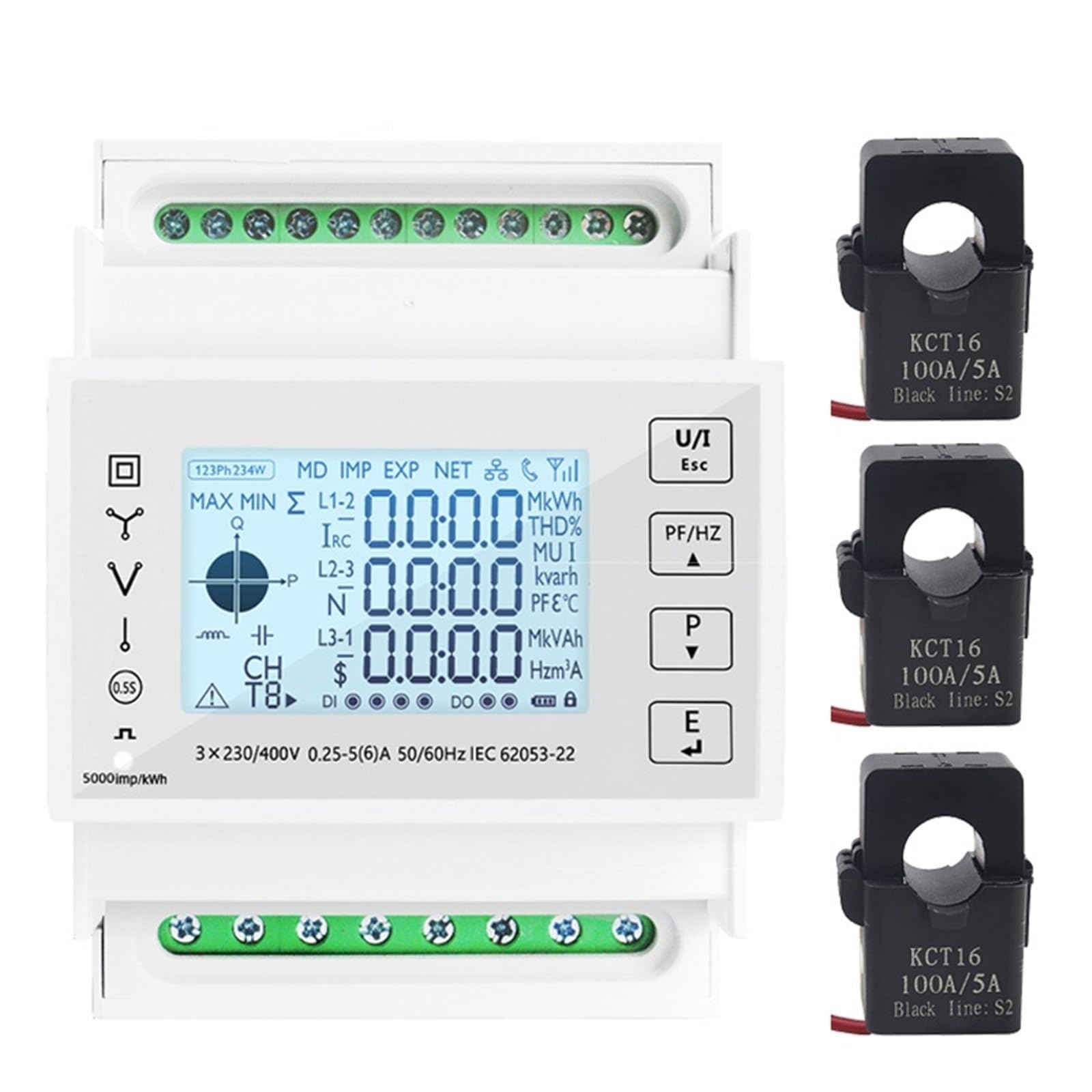 Szyna DIN 3-fazowy miernik zużycia energii miernik mocy Kwh amperomierz z 3 szt. RS485 Modbus 50/100/15/200CT 230VAC 1 szt. (kolor: miernik 3 szt. 200 A CT)