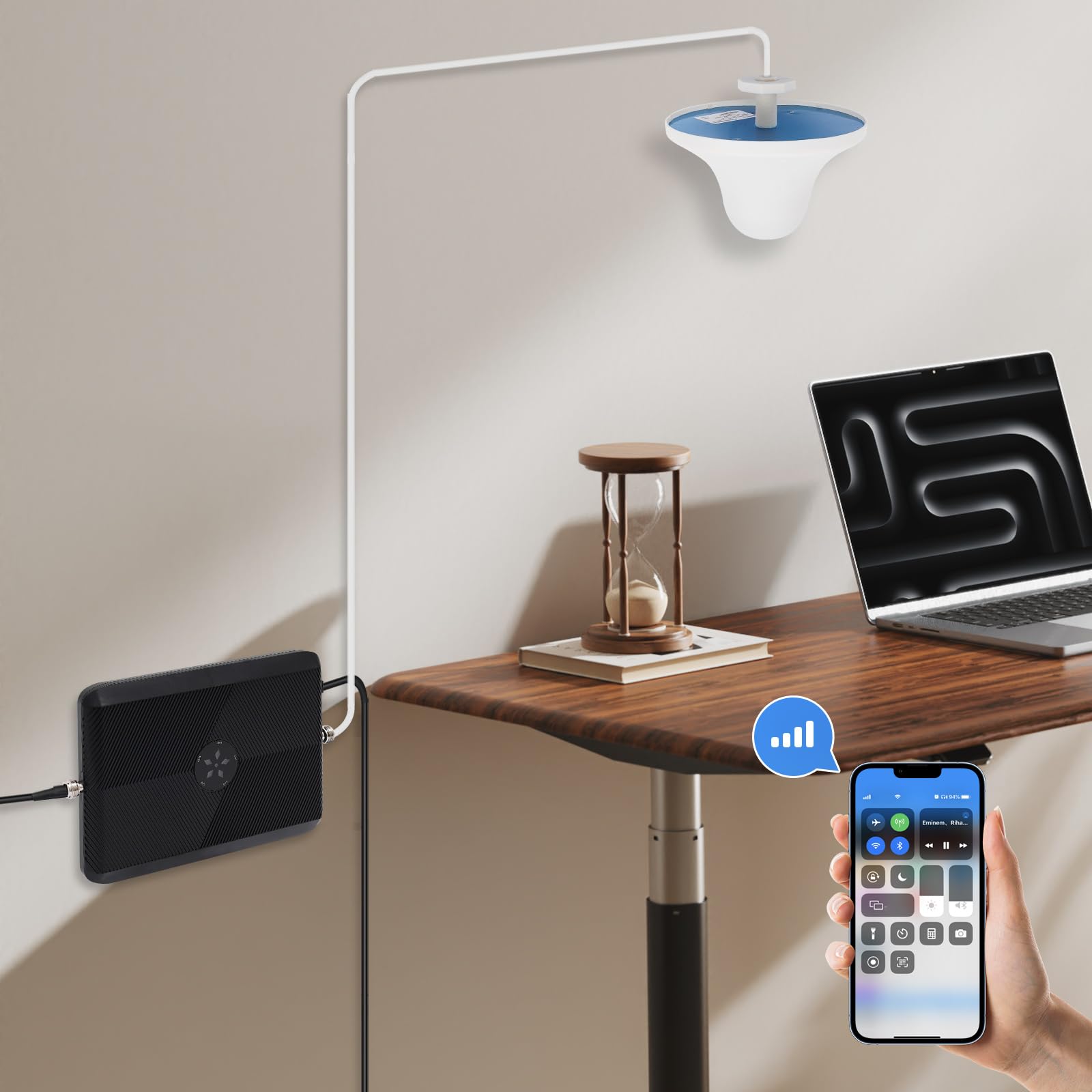 Amplificatore di segnale per cellulare, 66 dB, 372 m², 2G, 3G, 4G, 5G (nero) | Controllo intelligente AGC, montaggio a parete, con accessori completi, alloggiamento in PVC e ABS robusto