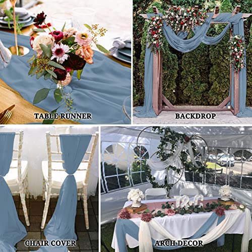 Fani CZ020L 12 Pack 10Ft Dusty Blue Chiffon Table Runner 28X120 Inches Sheer Table Runner Romantic Table Cloth thumb #5