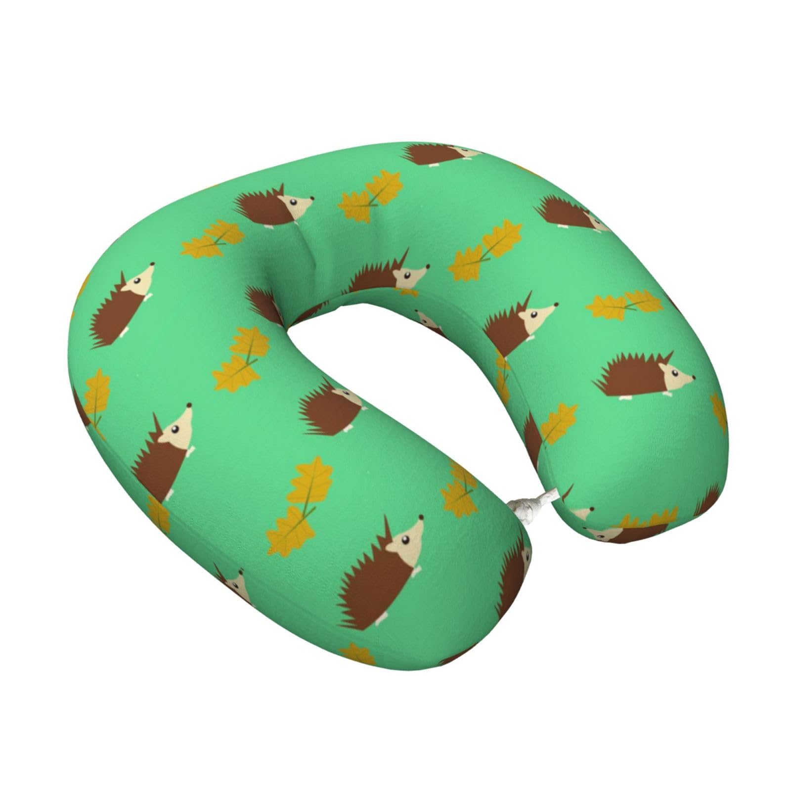 LKYMOH Hedgehogs & Leaves, Travel Neck Pillow U-Shaped Memory Neck Support Soft Comfortable With Washable Cover For Airplane Car Traveling and Office