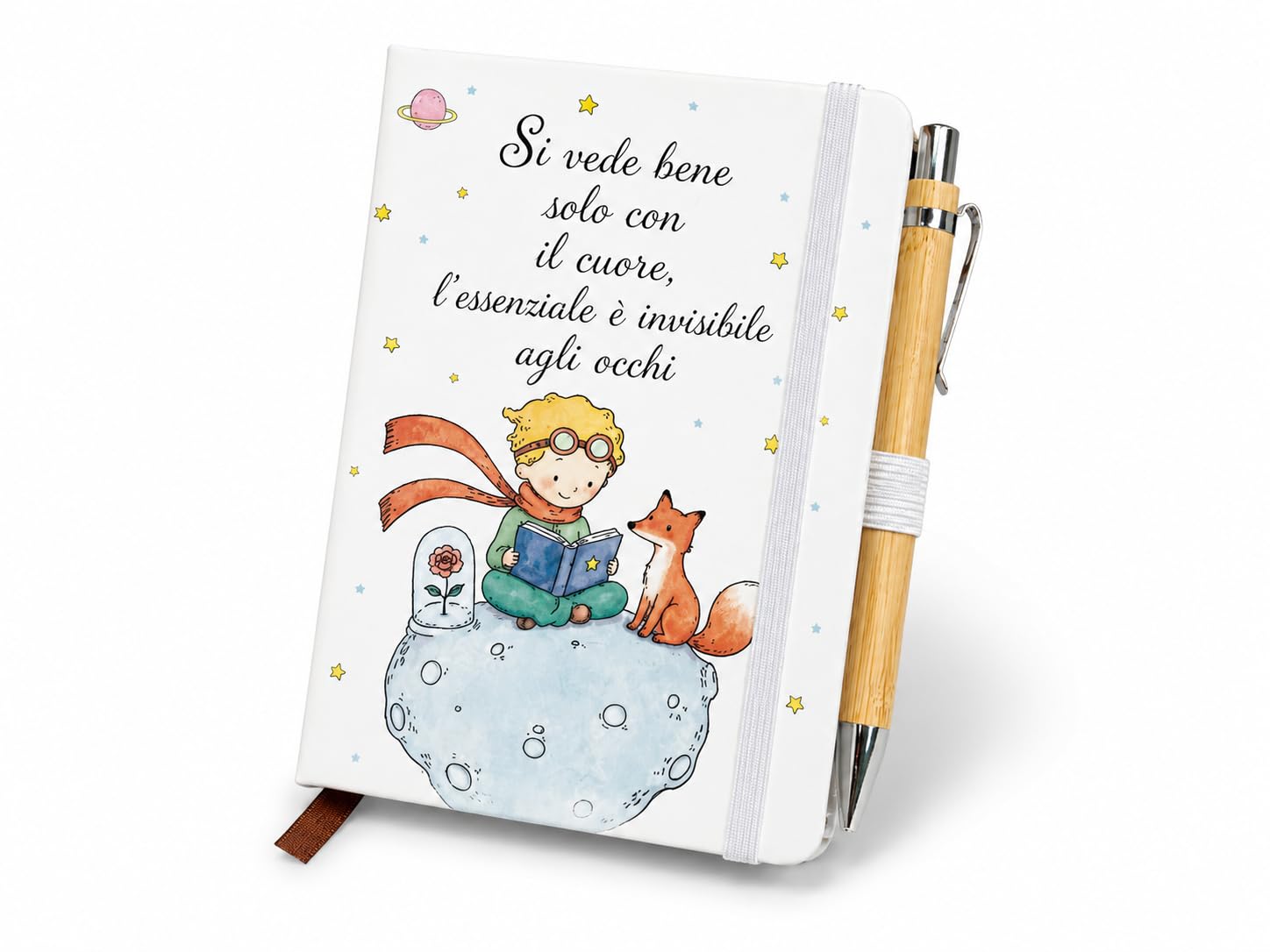 Set 6 Bomboniere Piccolo Principe – Notebook Illustrato con Penna in Bamboo, Scatola Regalo e Bigliettino a tema. Battesimo, Comunione, Compleanno, Regalo