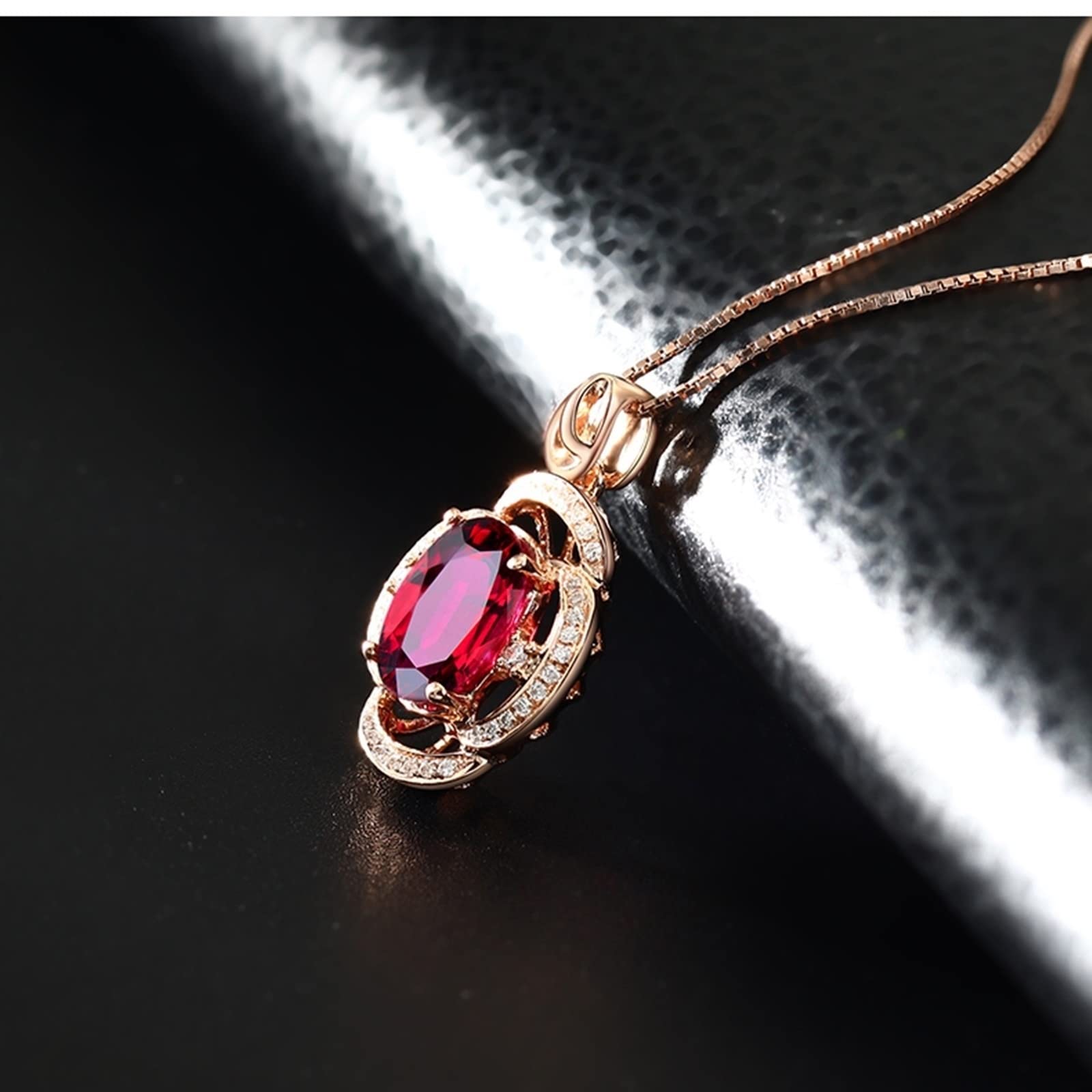 Collar de oro rosa con diamantes, kit de collar de flores con turmalina ovalada de 2,5 quilates Vvs1-Vvs2 14 x 22 mm, bonitos regalos para mujer, 14x22MM, Oro rosa de 18 quilates, Turmalina