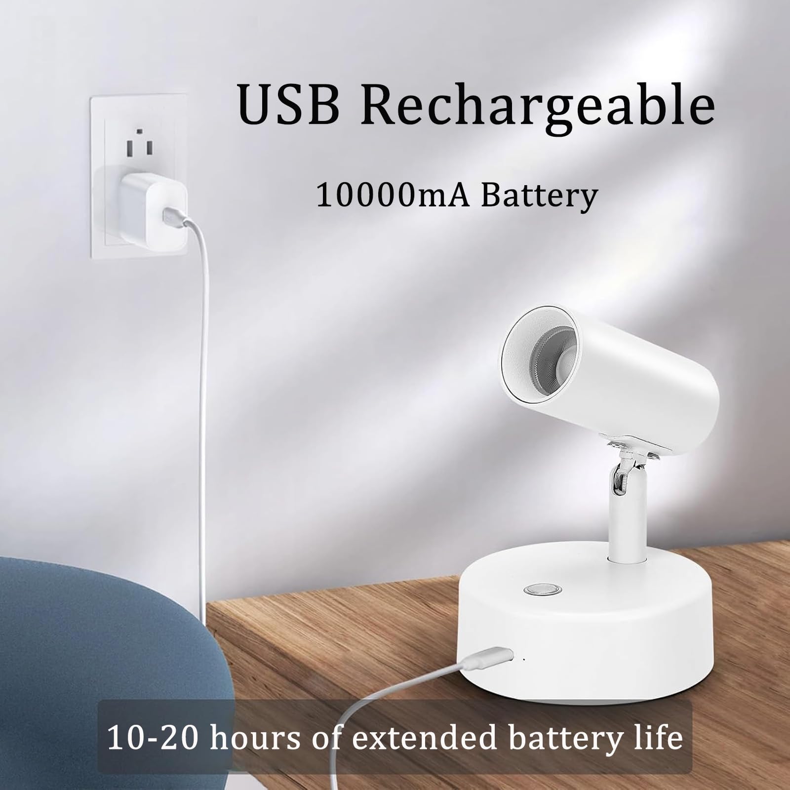 LED Spotlight Aufladbar Wandleuchten mit Fernbedienung Touch-Schalter Dimmbar Wandleuchte 355° Drehung Kabellose Magnetische Wandbeleuchtung für Bilder Wohnzimmer Schlafzimmer (Weiß + Gold)