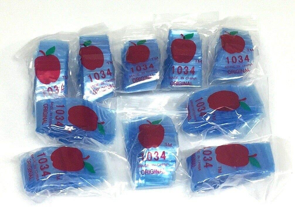 1034 (1"X3/4") Blue Color Apple Brand Bags Mini Zip Lock Baggies, Case of 1,000