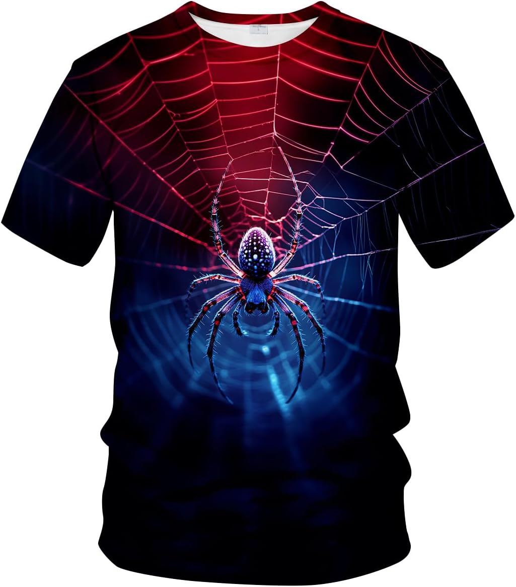 Funny Spider Graphic T-Shirt Novelty Short Sleeve Crewneck Shirt
