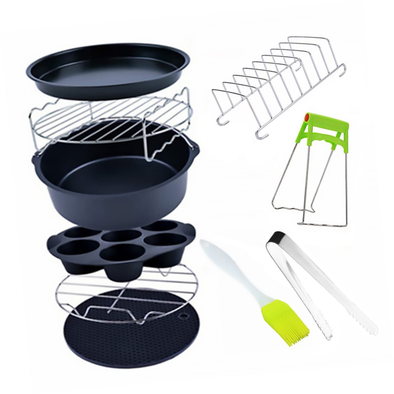 Juego de Rejillas Redondas para Freidora de Aire 9 Piezas 6 Pulgadas | Acero Inoxidable , Antiadherente y Apto para Lavavajillas , Uso en Cocina y Horno, Moldes Color Aleatorio
