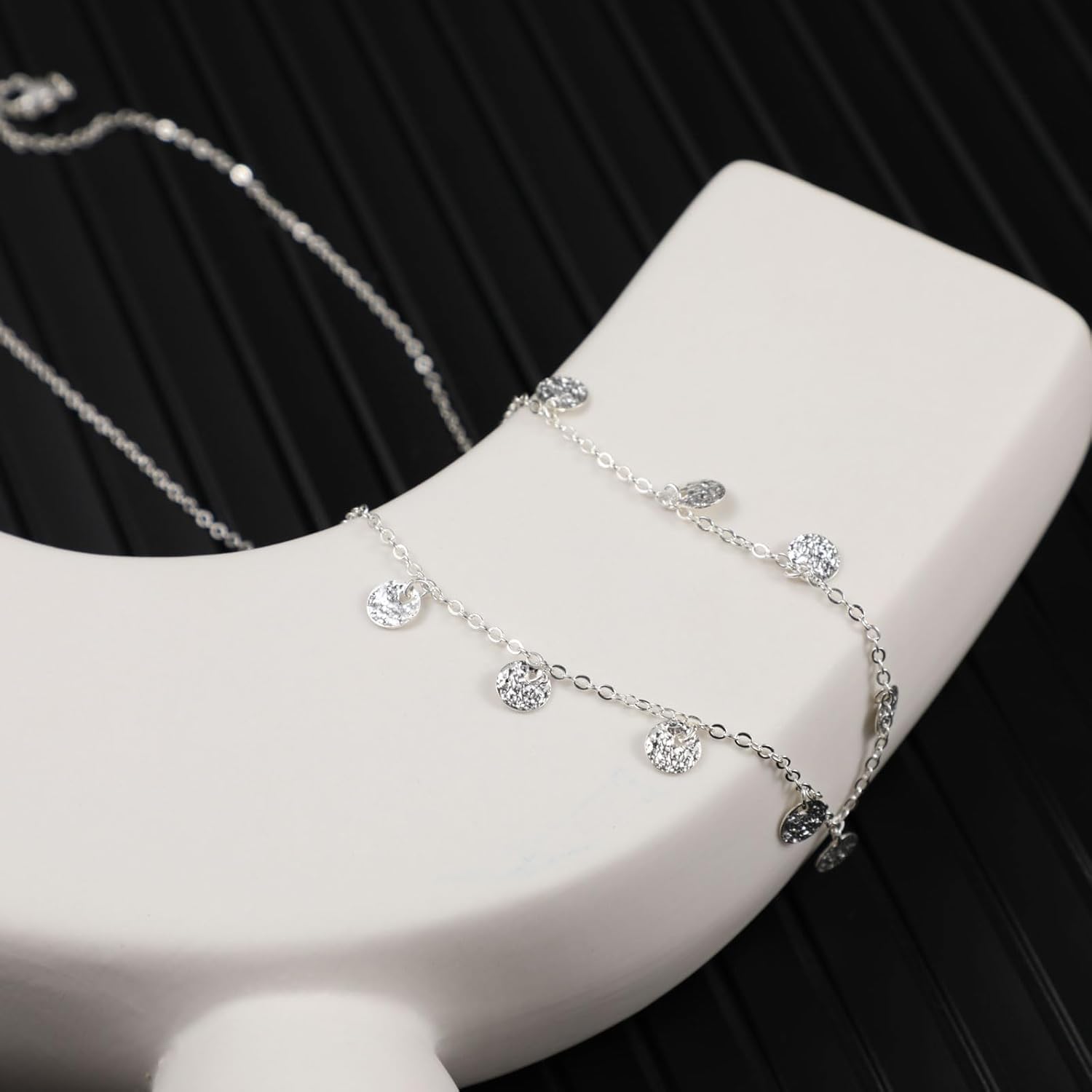 BERISO 14K Gold/Silver Plated Choker Necklace for Women Shining Dots Station Gold Chain Necklace Beads Sparkle Chain Necklace Link Chain Exquisite Jewelry for women - Image 5