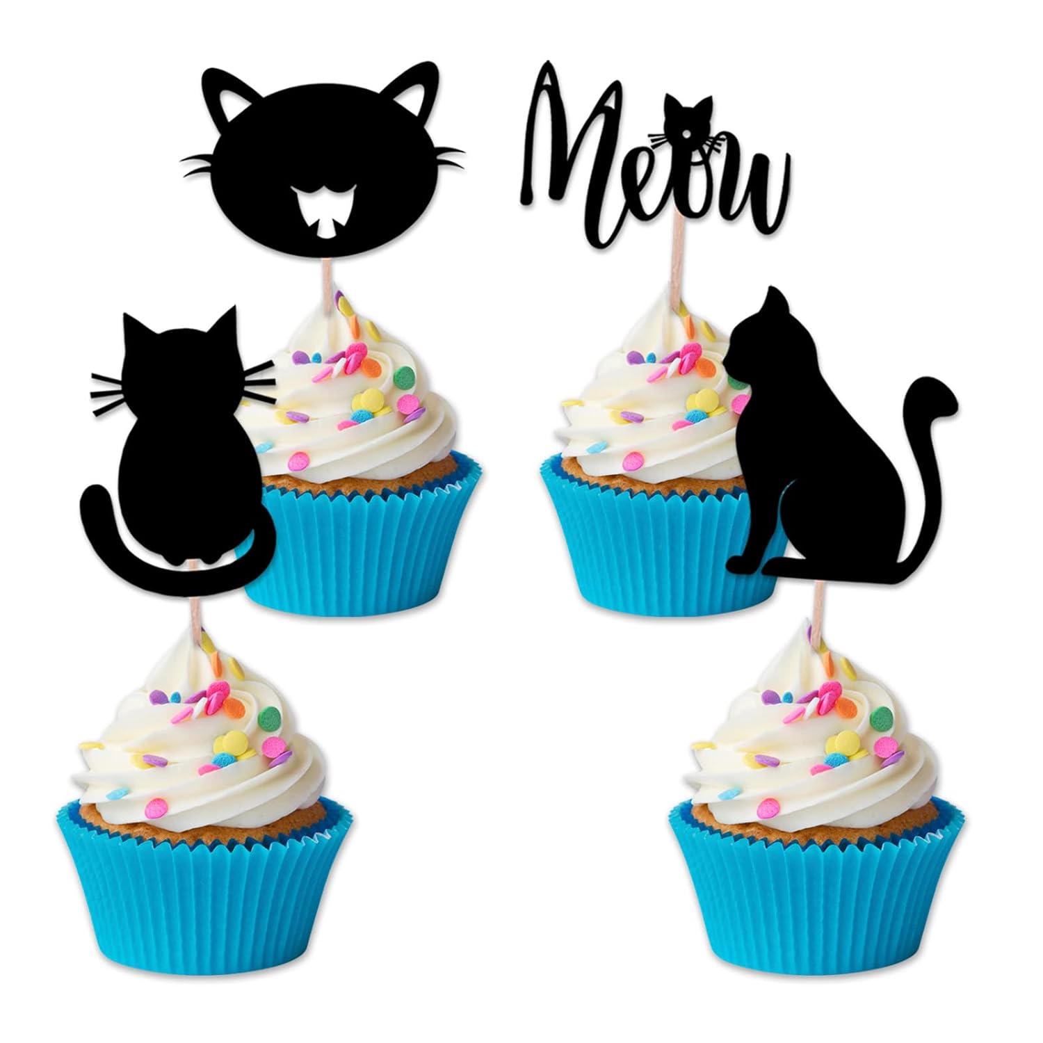 TOOA Cute Cat Cupcake Toppers 24PCS Black Face Kitty Pets Meow Cake