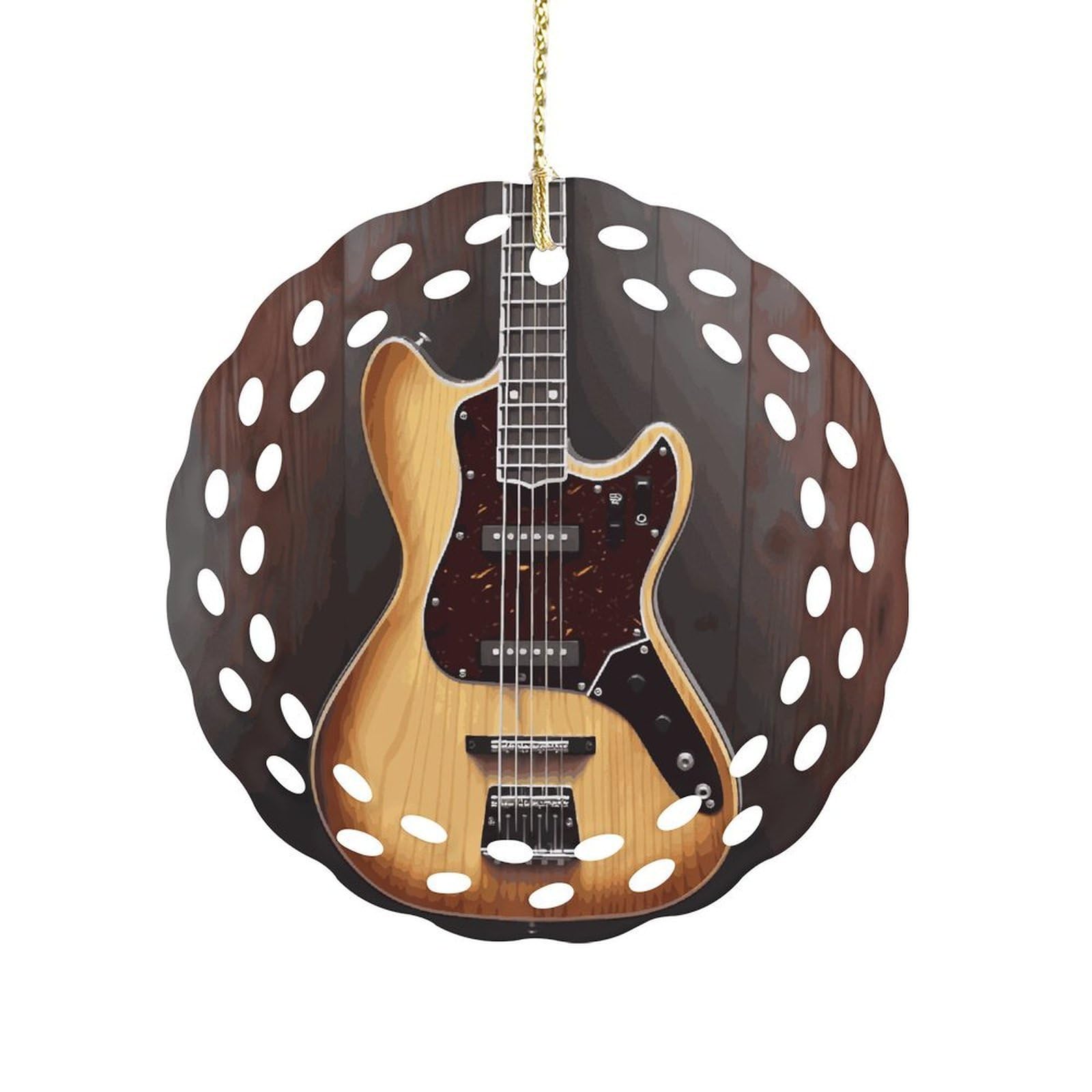 Btcowzrv Style Guitar Musical Instrument Ceramic Ornament,Round Ornaments With Hole Easy To Hang,Hanging Ornament For Wedding Party Home Window Garden Christmas Day Decor