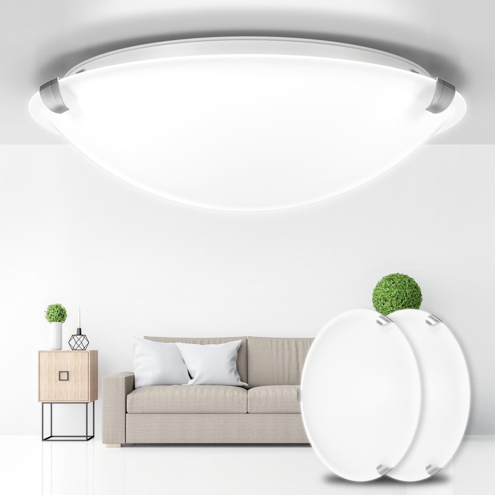 2Pack 12Inch LED Flush Mount Ceiling Light with Alabaster Glass Shade, 3CCT Selectable 3000K-4500K-6000K, Dimmable, Modern Bedroom Ceiling Light Fixture for Kitchen Laundry Hallway