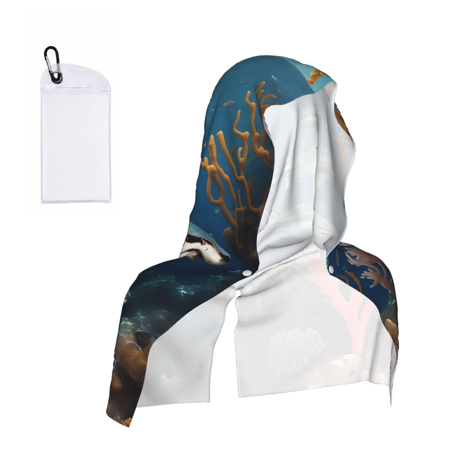 CNTDBU Sharks under the sea Cooling Towel Hooded-Instant Chill Neck Cover for Sports, UV Cooling Rag for Running Gym