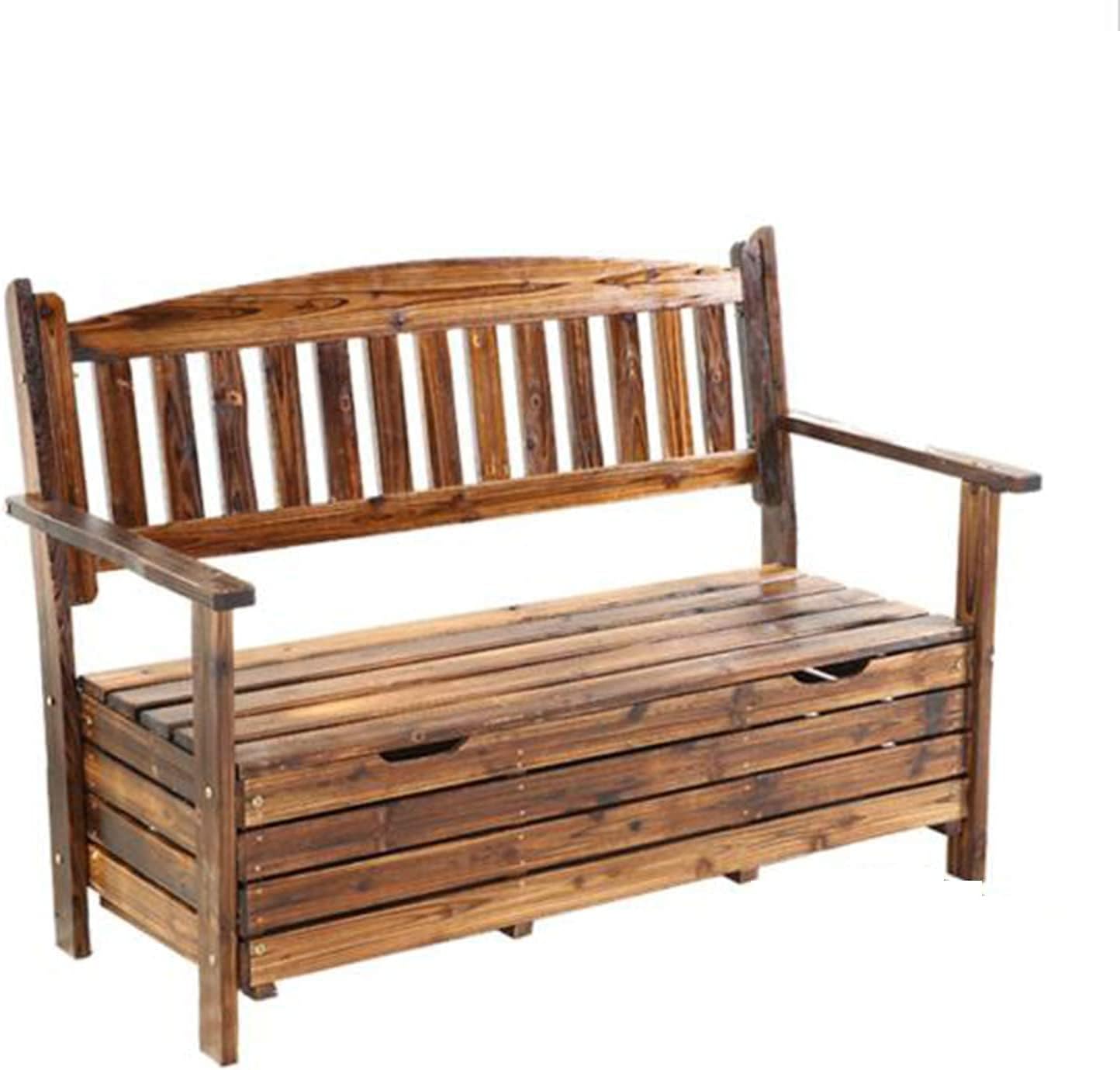 Garden Benches, Park Bench Patio Garden Bench Backyard Benches, Outdoor Carbonized Solid Wood Storage Bench, Large Deck Box in The Garden Backyard with Backrest, Patio Fu(
