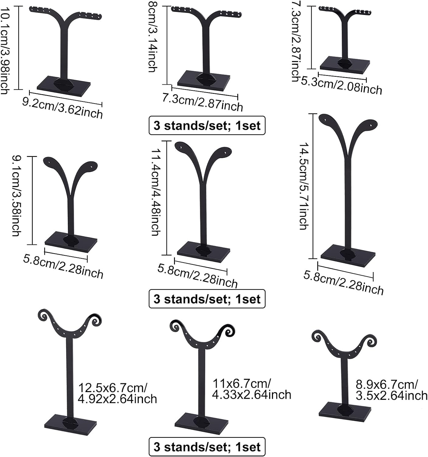 FINGERINSPIRE 9Pcs 3Styles Black Earring T Display Stand Plastic Jewelry Display Holder Tree Shape Earring Display T Stand Sets with Different Sizes for Photography Jewelry Props