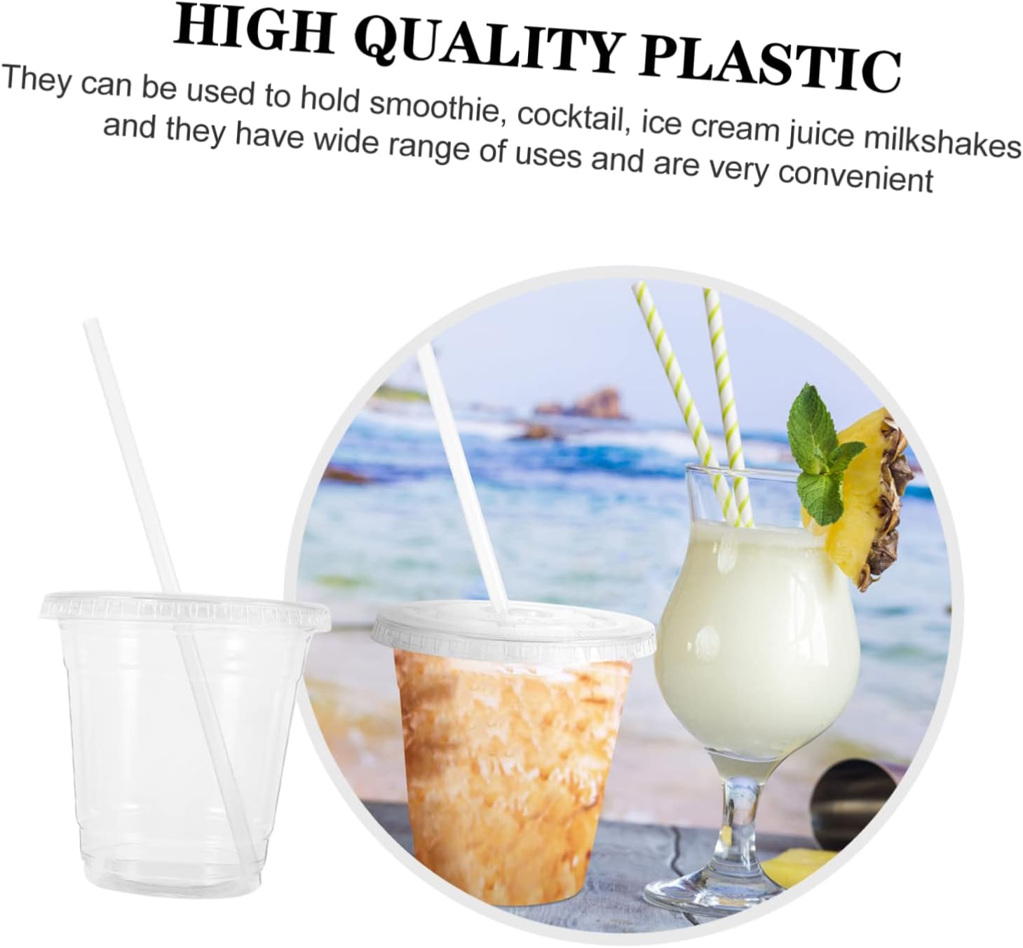 STOBAZA 1set Transparent Disposable Beverage Cups with Lids and Straws Clear Pet Ice Coffee and Tea Cups for Juice Tea and Cold Drinks