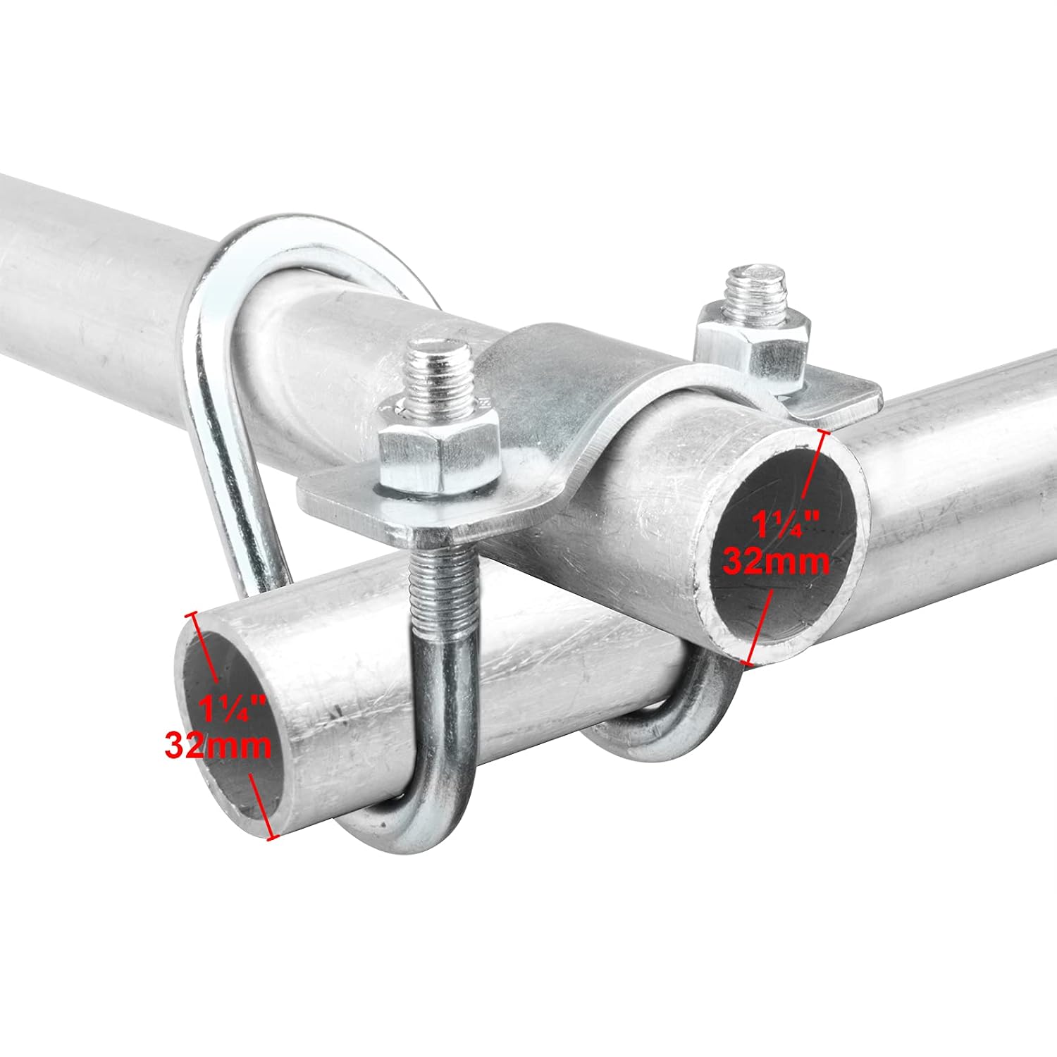 10 PCS Cross-Connector Pipe Clamp for 1-1/4" (1.25" OD) Round Tube, Crossover Clamps for Greenhouse, Chain Link Fence