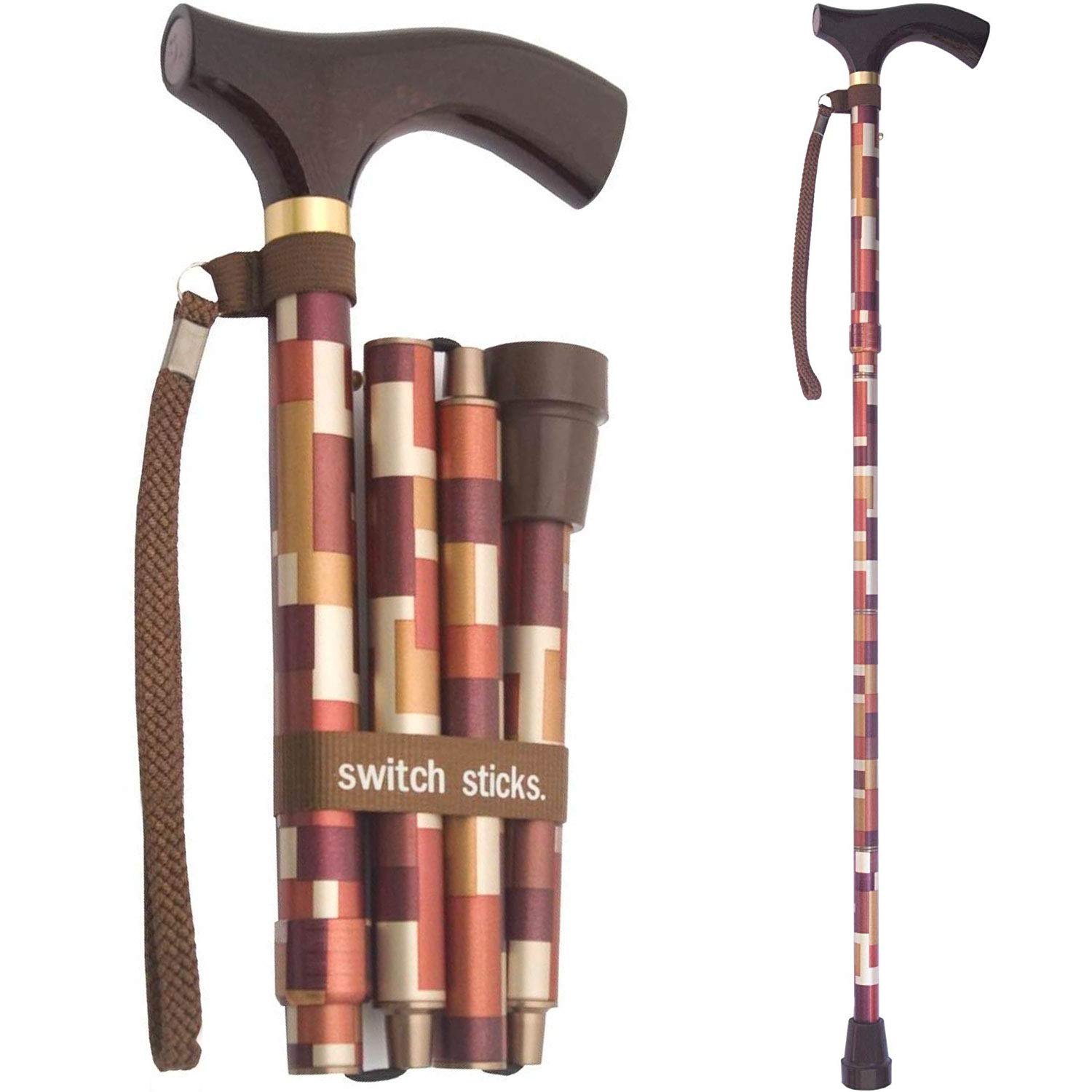 Switch Sticks Walking Cane for Men or Women, Foldable and Adjustable from 32-37 inches, Maple - Walking Stick Maple