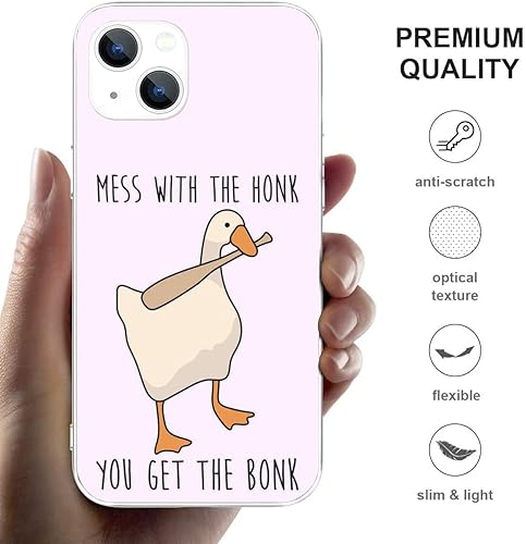 Miniatura 2 de Funda compatible con iPhone 15 Plus, bonita y divertida funda transparente de pato mordiendo un bate de béisbol, TPU suave a prueba de golpes,