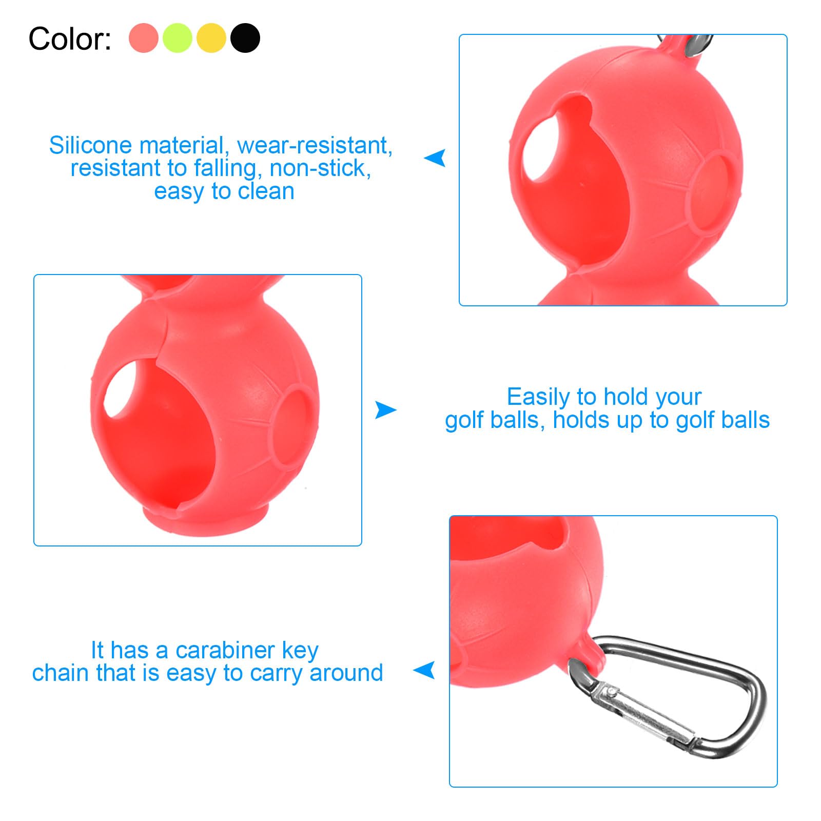 PATIKIL Golf Ball Holder, 4 Pack Silicone 2 Balls Carrier Protective Portable Sleeve with Buckle for Golf Bag Belt Multicolor - Image 3