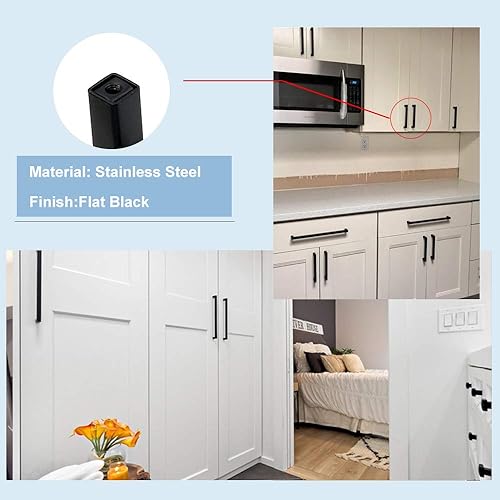 Miniatura 6 de Goldenwarm LSJ12BK128 Manillas de gabinetes de 5pulgadas para cajones de cocina, tiradores cuadrados negros para gabinetes de baño, paquete de 1