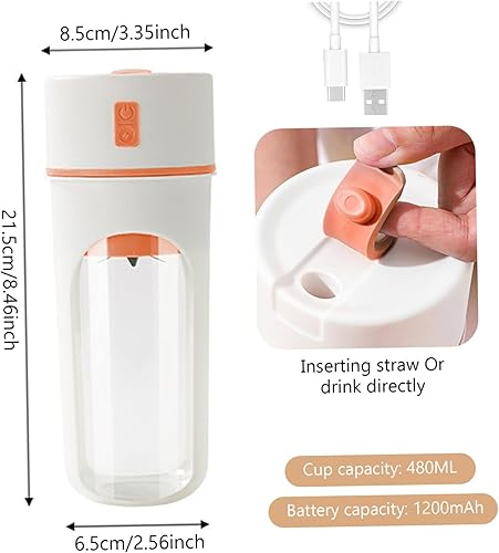 Miniatura 3 de Licuadora portátil USB de 16.2 fl oz con cabezal de 6 cuchillas, mini vaso recargable para batidos, bebidas proteicas, ideal para oficina, gimnasio,