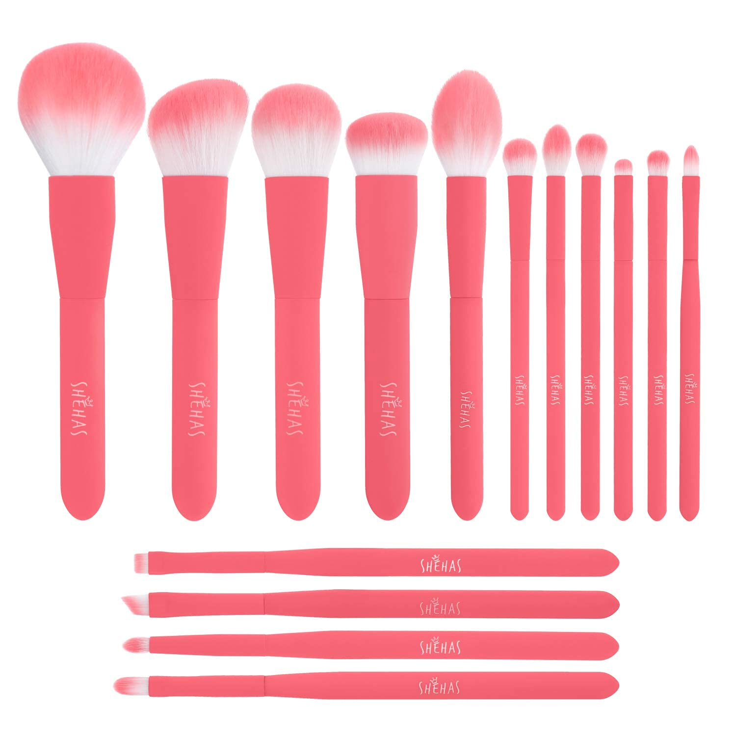 TEXAMO Professional Makeup Brushes for Powder Contour Blush Bronzer Highlighter Blending Foundation Eyeshadow Eyebrow Eyeliner Lip Brush, Makeup Brush Set of 15, Pink