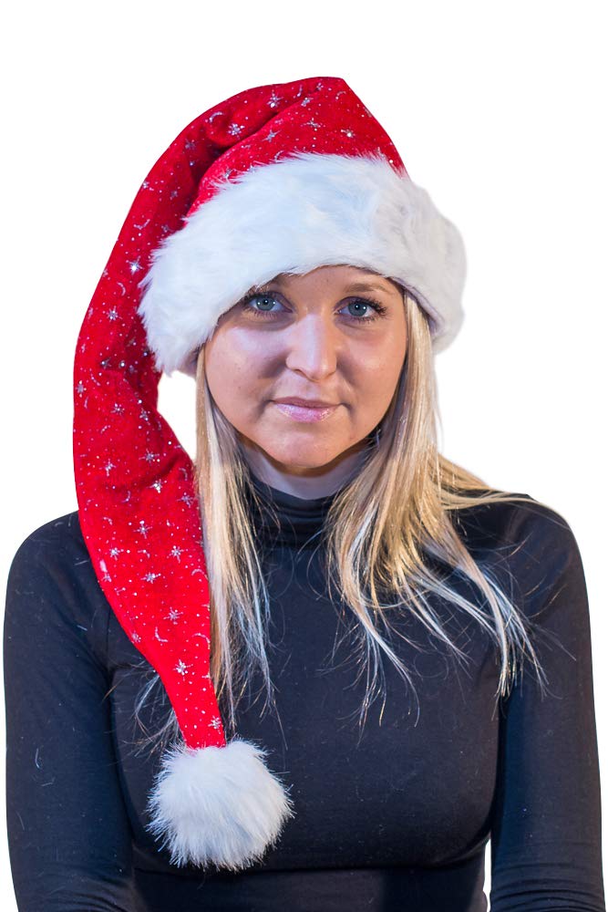 Ciffre 3 er Set Lange Weihnachtsmütze Nikolausmütze Rot Plüsch mit Glitzer Staub X5