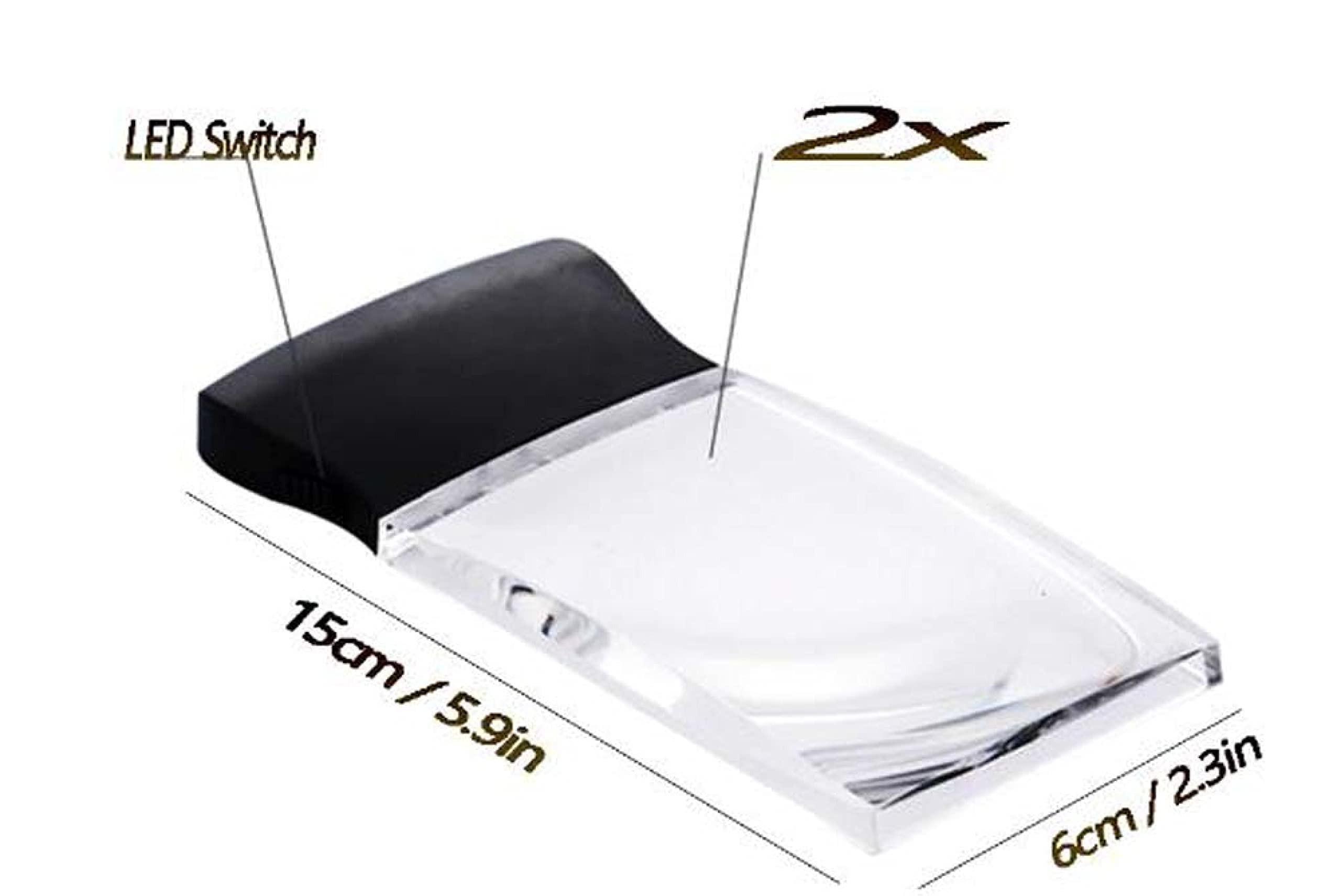Lente di ingrandimento LED Light 2X Grande lente di ingrandimento rettangolare portatile senza montatura per lettura Lente senza distorsioni per anziani, ipovedenti, libri, pagine, riviste, giorn