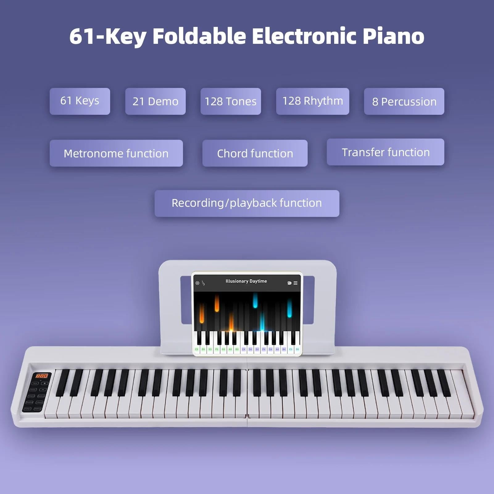 Pianino Elektroniczne 61 Klawiszowe Składane Pianino Elektroniczne Wielofunkcyjny Przenośny Instrument Muzyczny Piękny Dźwięk