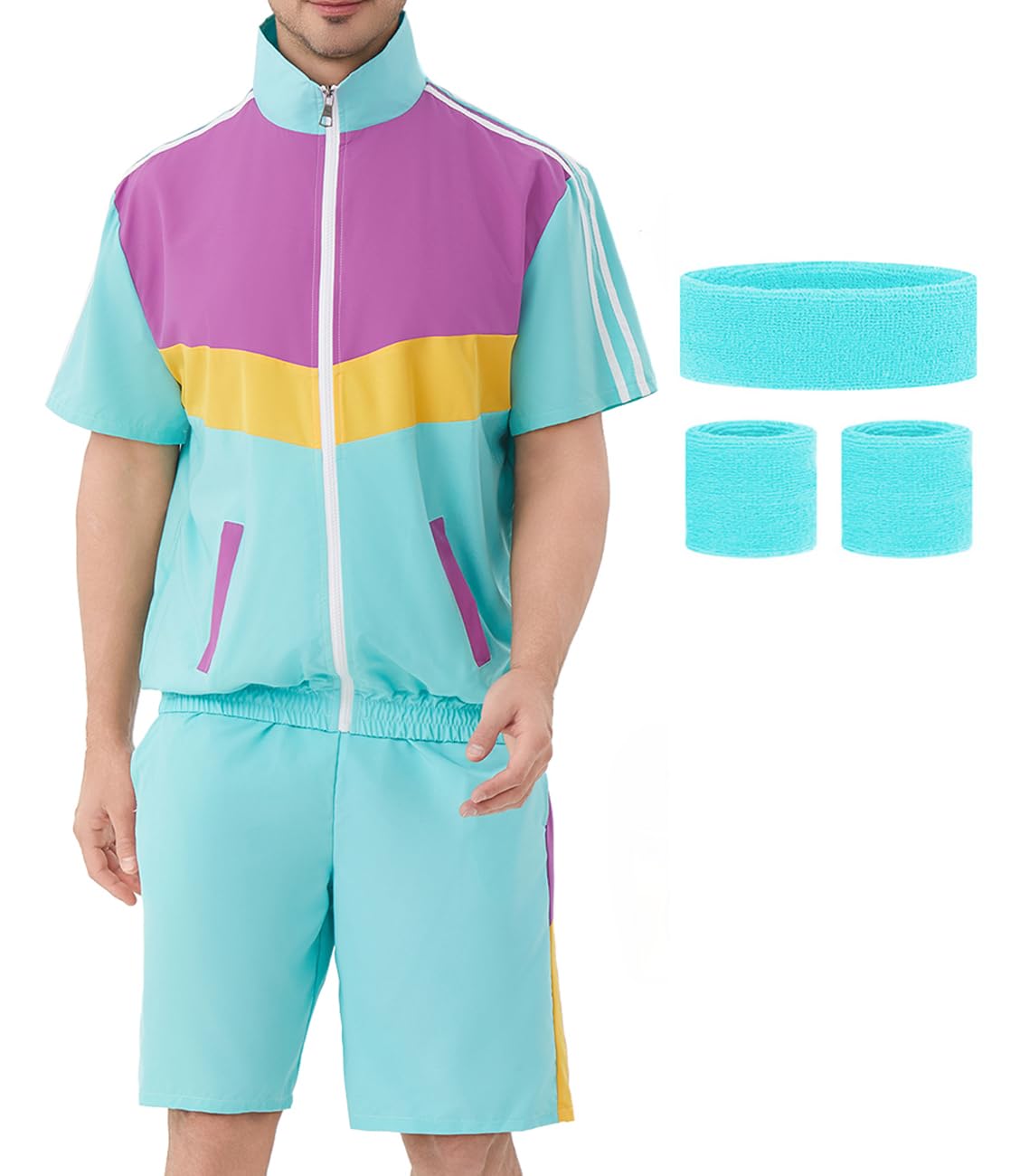 Disfraz de los años 80 y 90 para hombre, chándal y pantalones cortos para hombre, chaqueta retro de los años 80, 90, disfraz para fiesta