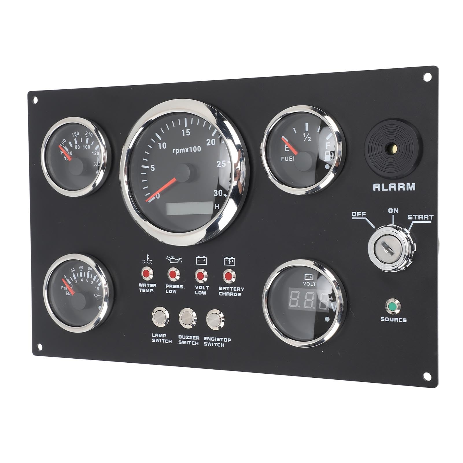 aqxreight Set di Indicatori per Quadro Strumenti da 85 Mm, 24 V, da 0 a 3.000 Giri/min, Temperatura Dell'acqua, Livello Dell'olio, Chiave per la Pressione Dell'olio, Barca, Yacht (7 LED