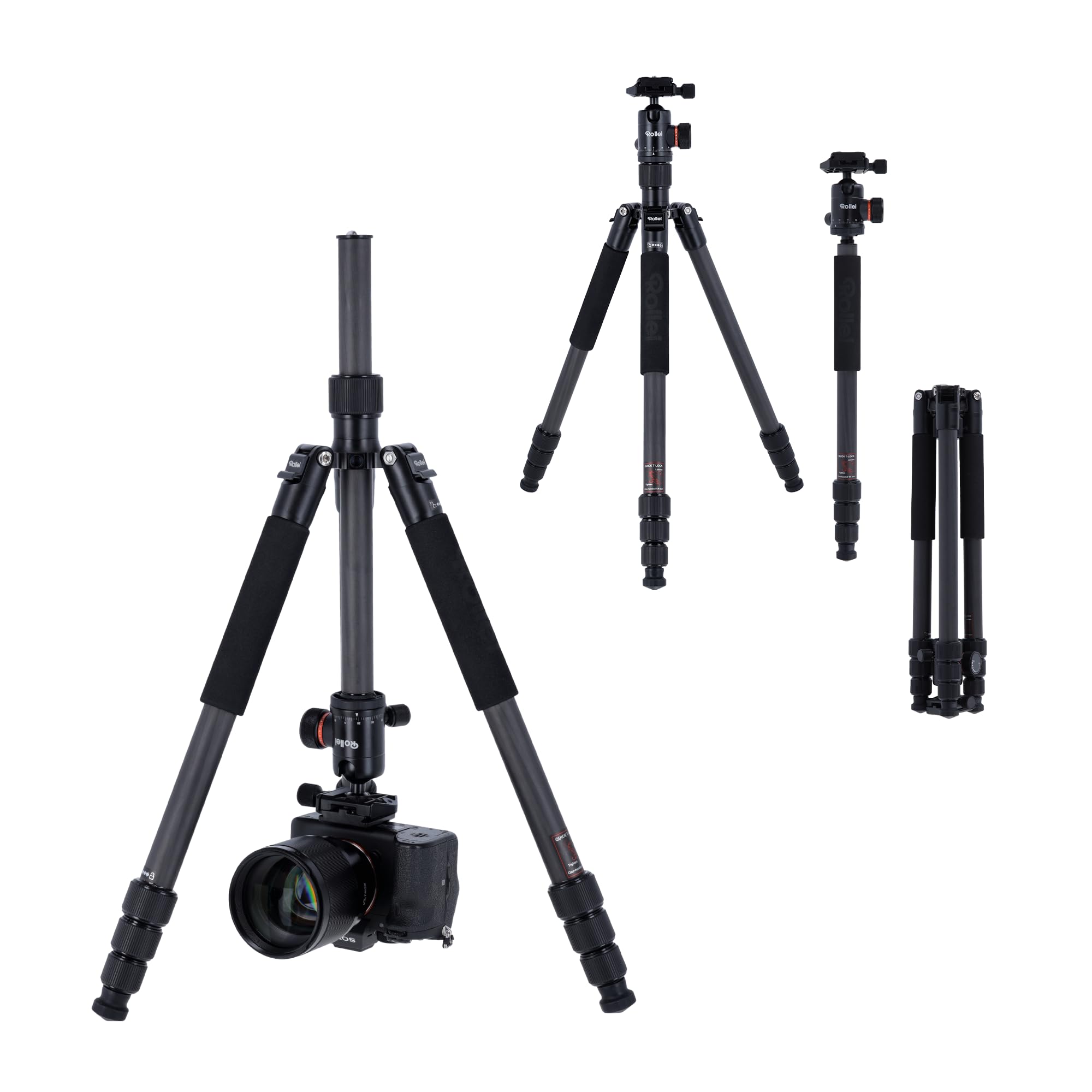 Rollei Statyw węglowy C6i, kompatybilny z Arca Swiss - konwertowalny na monopod - w zestawie panoramiczna głowica kulowa i kolumna centralna redating do makrofotografii - czarny