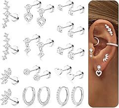 LOLIAS Hypoallergenic Flat Back Earrings for Women Cartilage Earrings Stacks-20G Surgical Stainless Steel Flatback Stud Hoop Earring Set Daith Conch Tragus Helix Piercing Jewelry