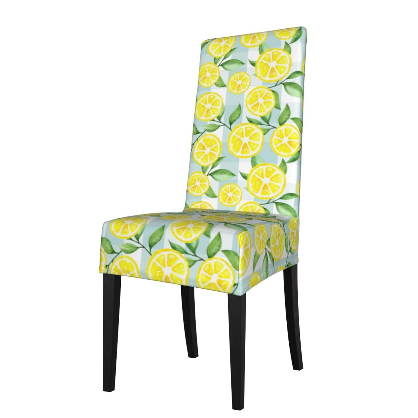 LKYMOH Yellow And Green Lemon Checkered, Chair Covers Stretch Chair Slipcovers for Dining Room, for Party Pet Protection Universal Fit Soft Polyester