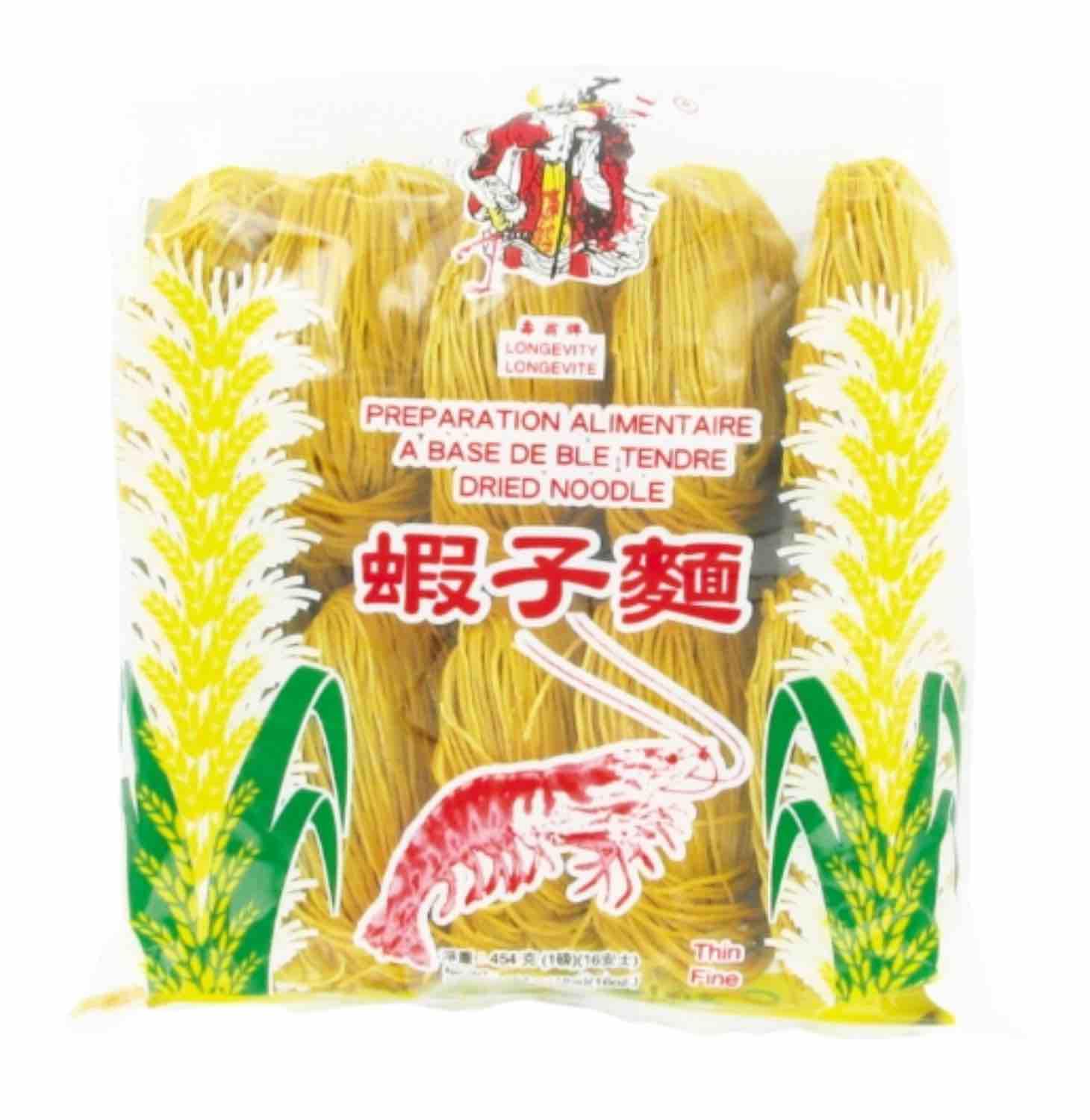 LONGEVITY Fideos chinos finos a base de huevo sabor camarón 454G (juego de 6 bolsas)