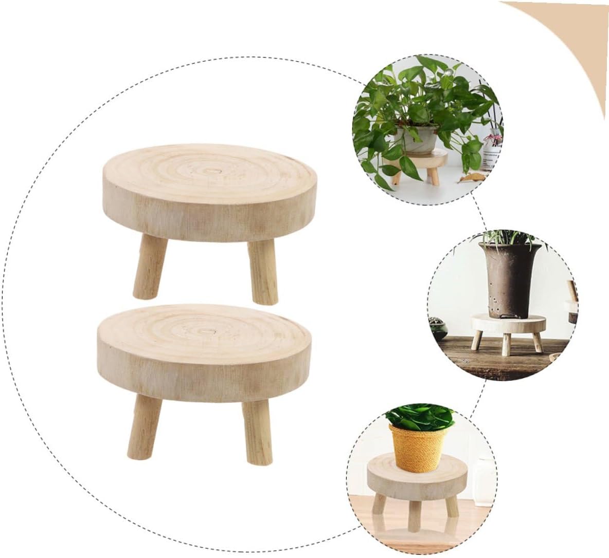 VICASKY 2pcs Wooden Flowerpot Holder Plant Stand with Round Design Solid Wood Indoor Plant Pot Riser for Home Garden Kitchen Decor Smooth Polished Surface Prevents Floor Damage