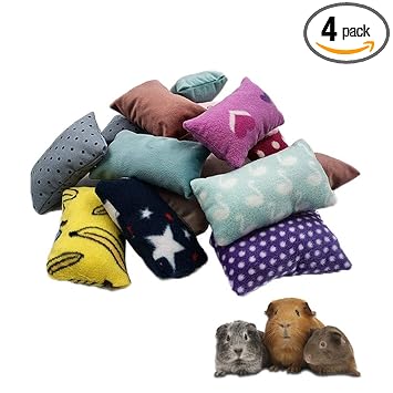 RIOUSSI Set of 4 Cozy Mini Pet Pillows for Guinea Pig/Hedgehog/Hamster/Ferret/Chinchilla/Rat/Bunny/Sugar Glider and Other Small Animal Cages
