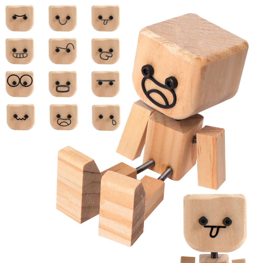Vicloon Statuetta di un Uomo in Legno che Trema, Bambola di Legno con Piedi Tremanti Fatta a Mano con 12 Espressioni, Accessori per Cruscotto auto e Decorazioni da Scrivania, Regali per Uomo/Donna