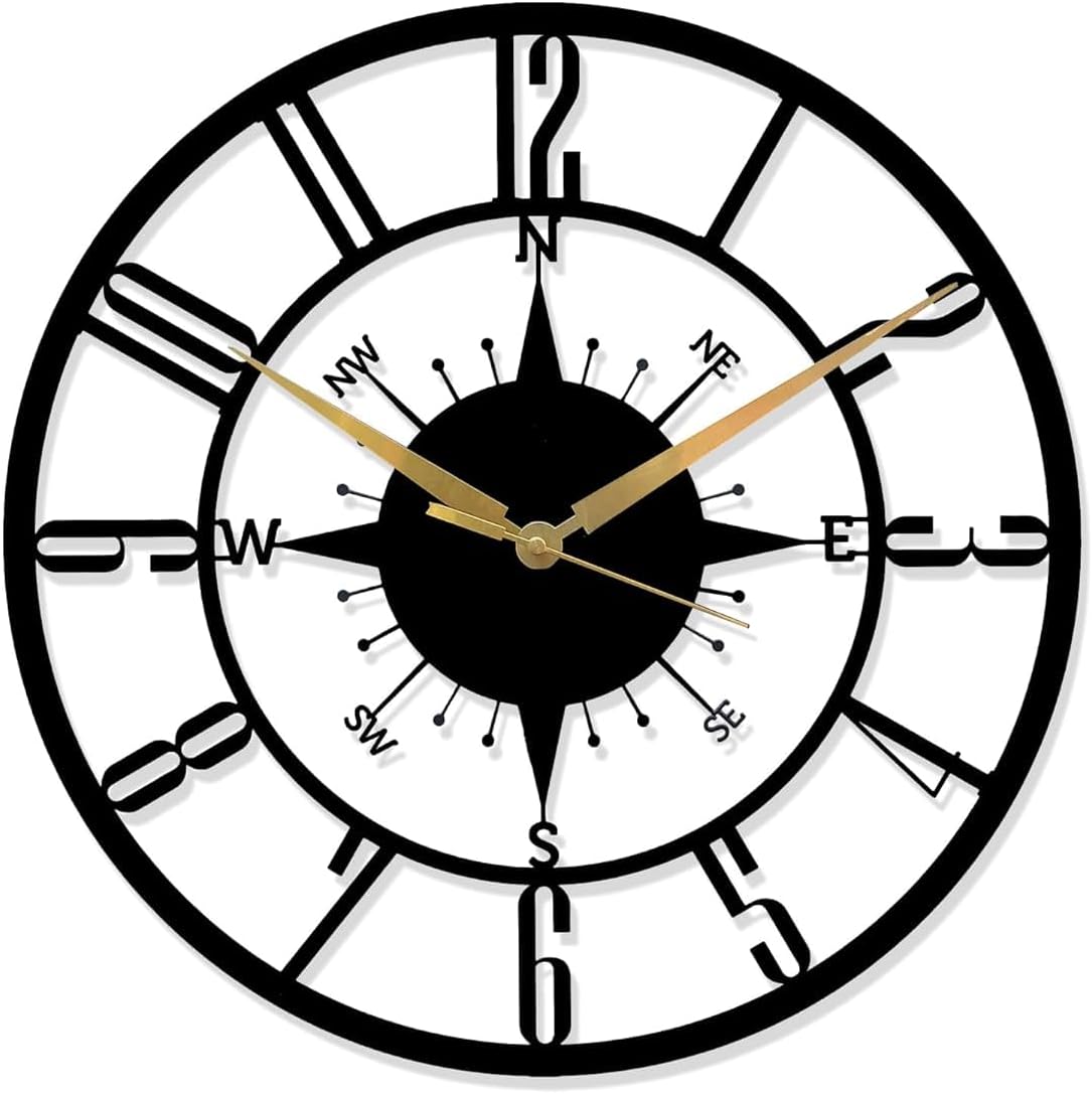 Metal Wall Clock for Home Stylish Latest, Antique Modern Big Size Designer Wall Watch for Living Room, Bedroom, Hall, Office (Black, 40 cm) DA-100