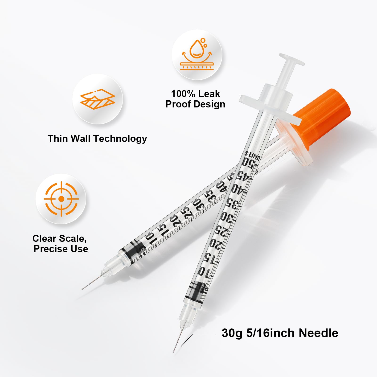 100 Pack 0.5ml/cc 30G 5/16Inch 8mm Syringes, Scientific Lab Syringes, Individual Package — Amazon image 5