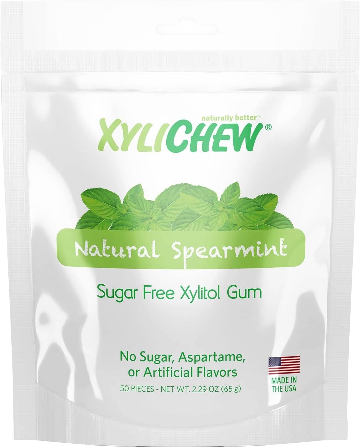Xylitol Gum - Chewing Gum Sugar Free, Aspartame Free, Gluten Free, Keto - Sugarless, Healthy, Natural Oral Care - Relieves Bad Breath and Dry Mouth - Spearmint, 50 Count